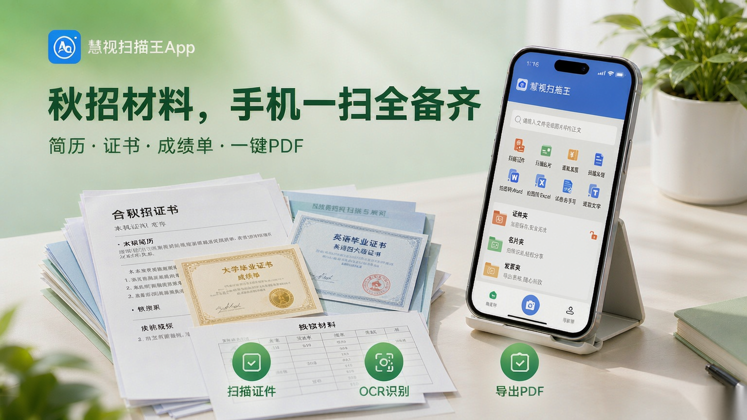 慧视扫描王App扫描秋招求职材料:简历、证书、成绩单一键扫描成PDF
