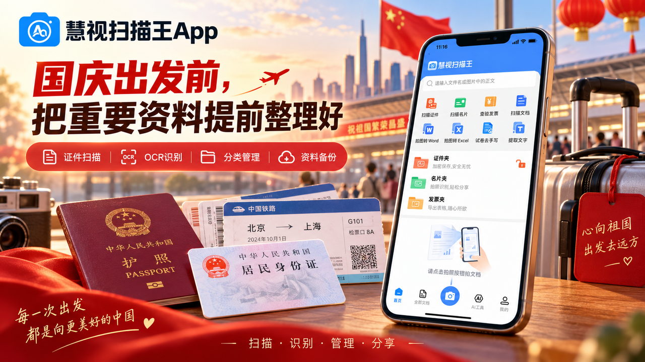 国庆出发前，把重要资料提前整理好——慧视扫描王App